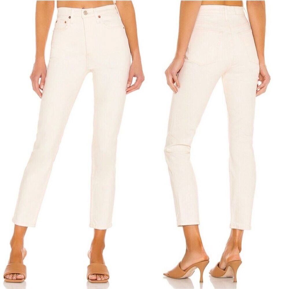 Re/Done Original 90s High Rise Ankle Crop Jeans in Vintage White Size 29 Stretch